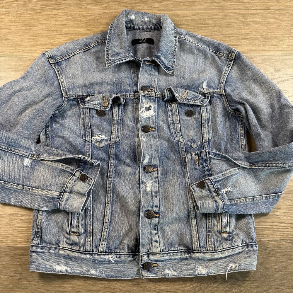 Able Light Wash Distressed Denim Jacket - Blue